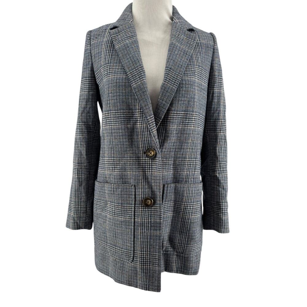Madewell Women's Navy Glen Plaid Wool Blend Dorset‎ Long Sleeve Blazer Size XXS